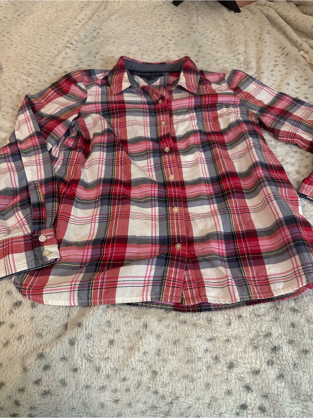 Tommy Hilfiger Red and White Plaid Button-Down Shirt